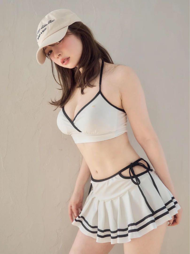 Andmary Coco pleats swimwear White 水着