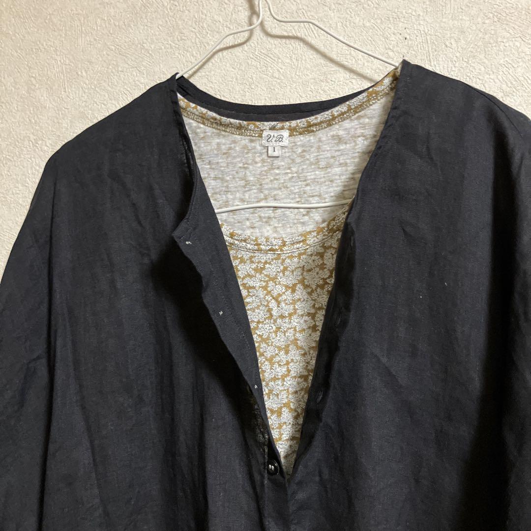 VlasBlomme 新品 付け襟た付きノーカラーブラウス 濃紺 - メルカリ