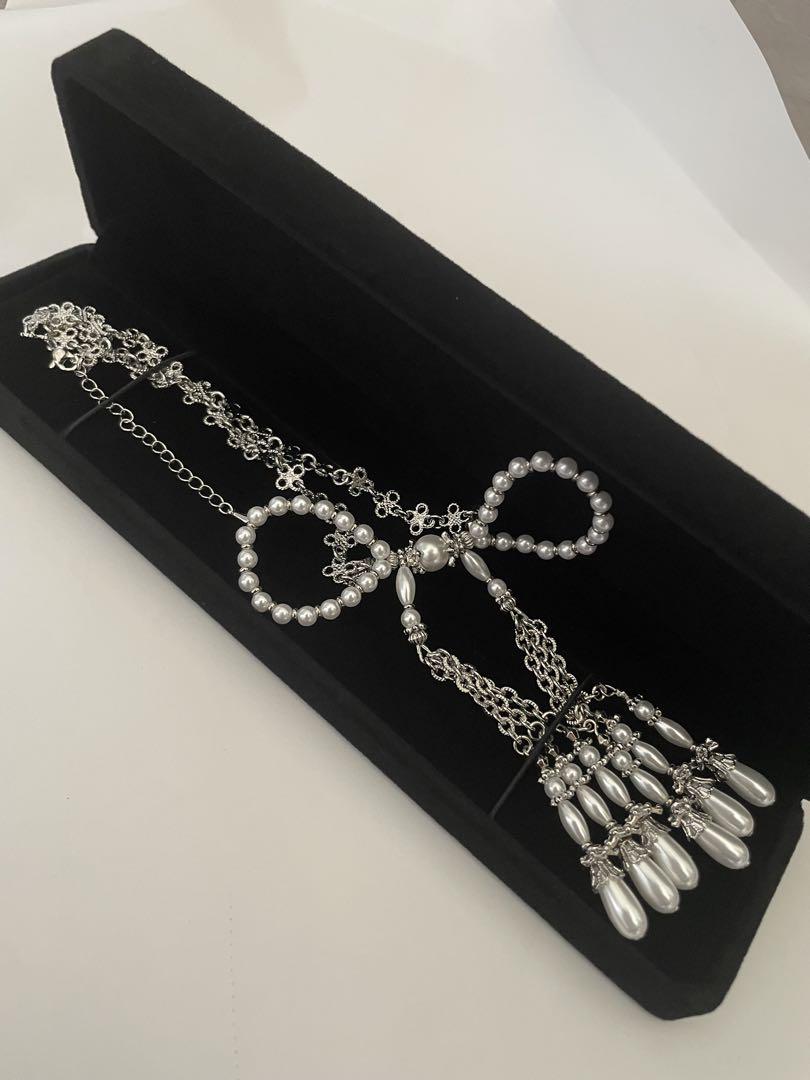 pearl ribbon chain necklace タナカダイスケ - メルカリ