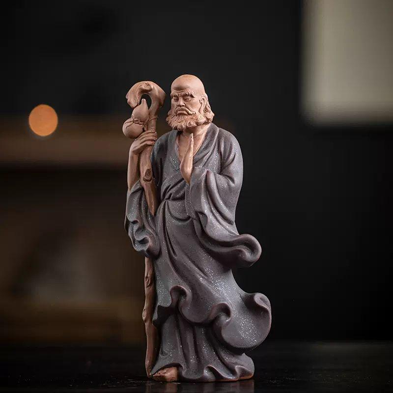 禅意 陶磁 茶道 装飾品  達磨祖師茶寵 茶室茶卓面人 置物