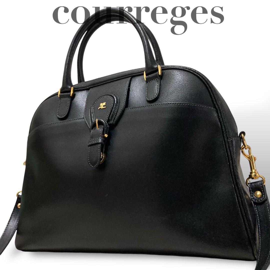 【美品】クレージュ　2way ショルダーバッグ　ハンド　レザー　黒　ロゴ金具
