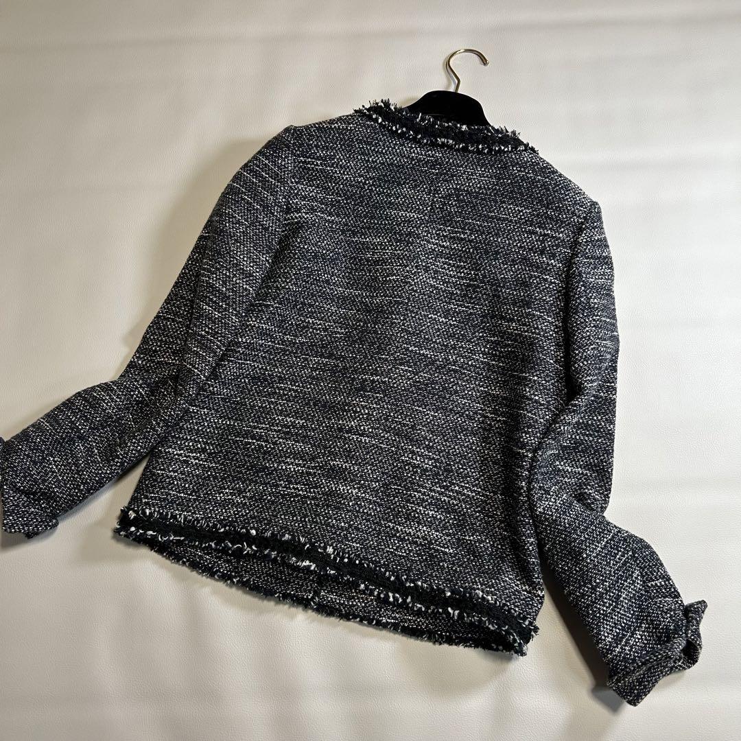 美品　ELLE ノーカラーツイードジャケット 38 M〜L相当　レアモデル