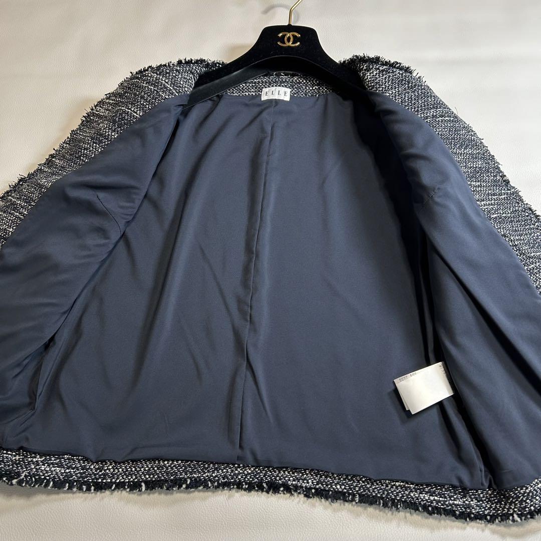 美品　ELLE ノーカラーツイードジャケット 38 M〜L相当　レアモデル
