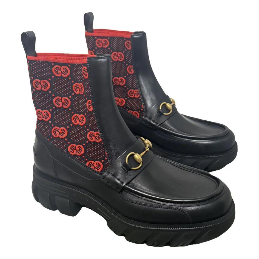 GUCCI グッチ　ホースビット付GGジャージ メンズブーツ ショートブーツ