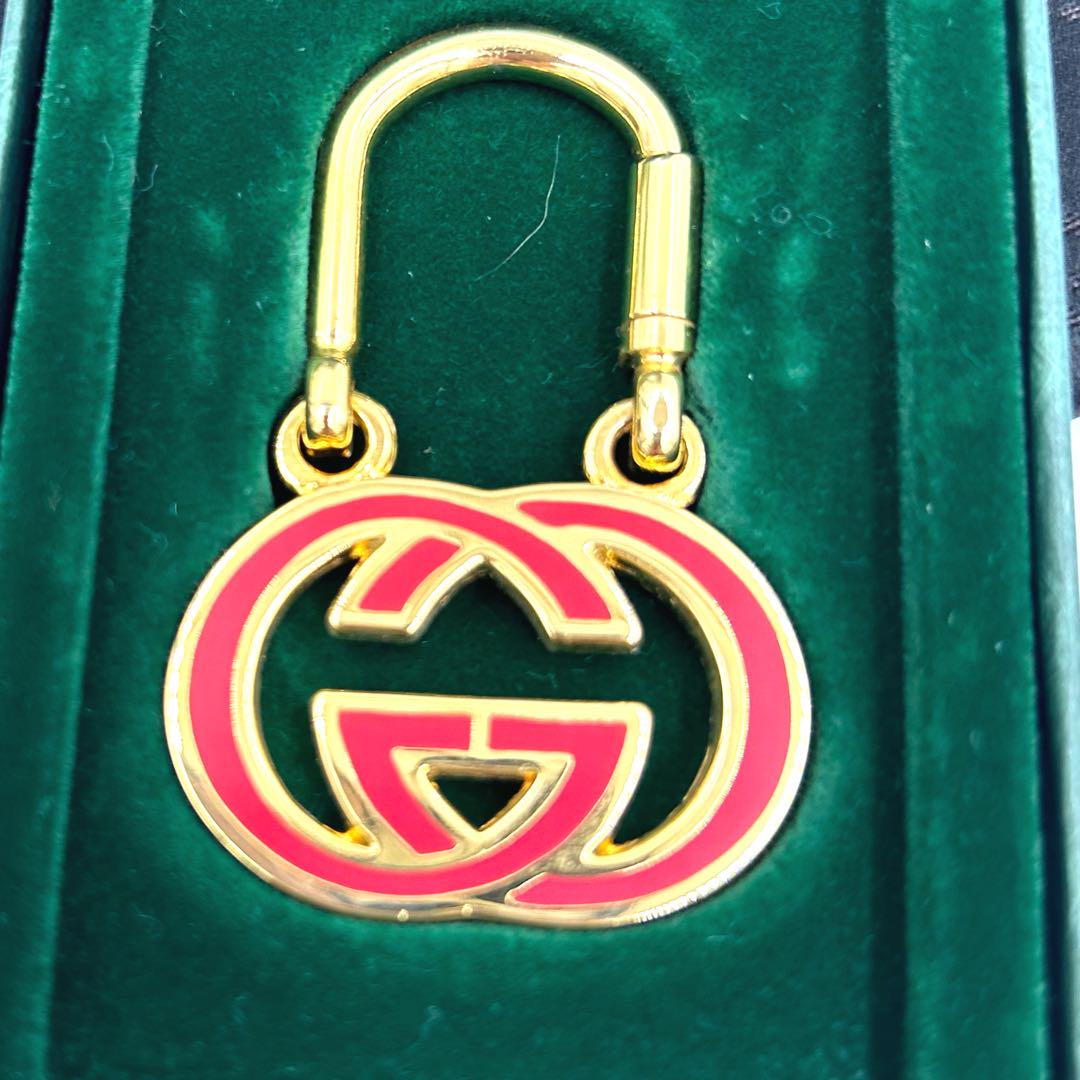 超美品　ヴィンテージ　GG 伊製 GUCCI キーホルダー ゴールド　赤 　箱