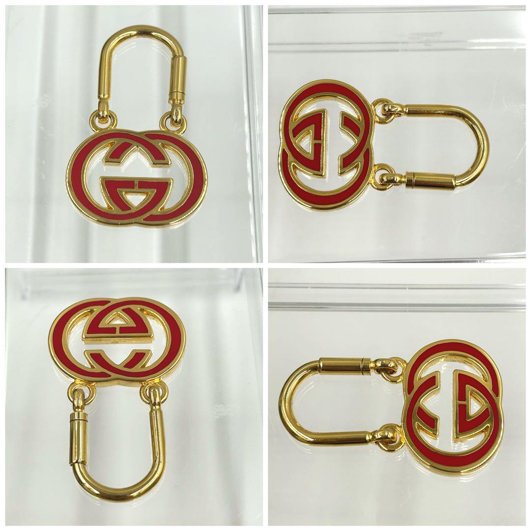 超美品　ヴィンテージ　GG 伊製 GUCCI キーホルダー ゴールド　赤 　箱