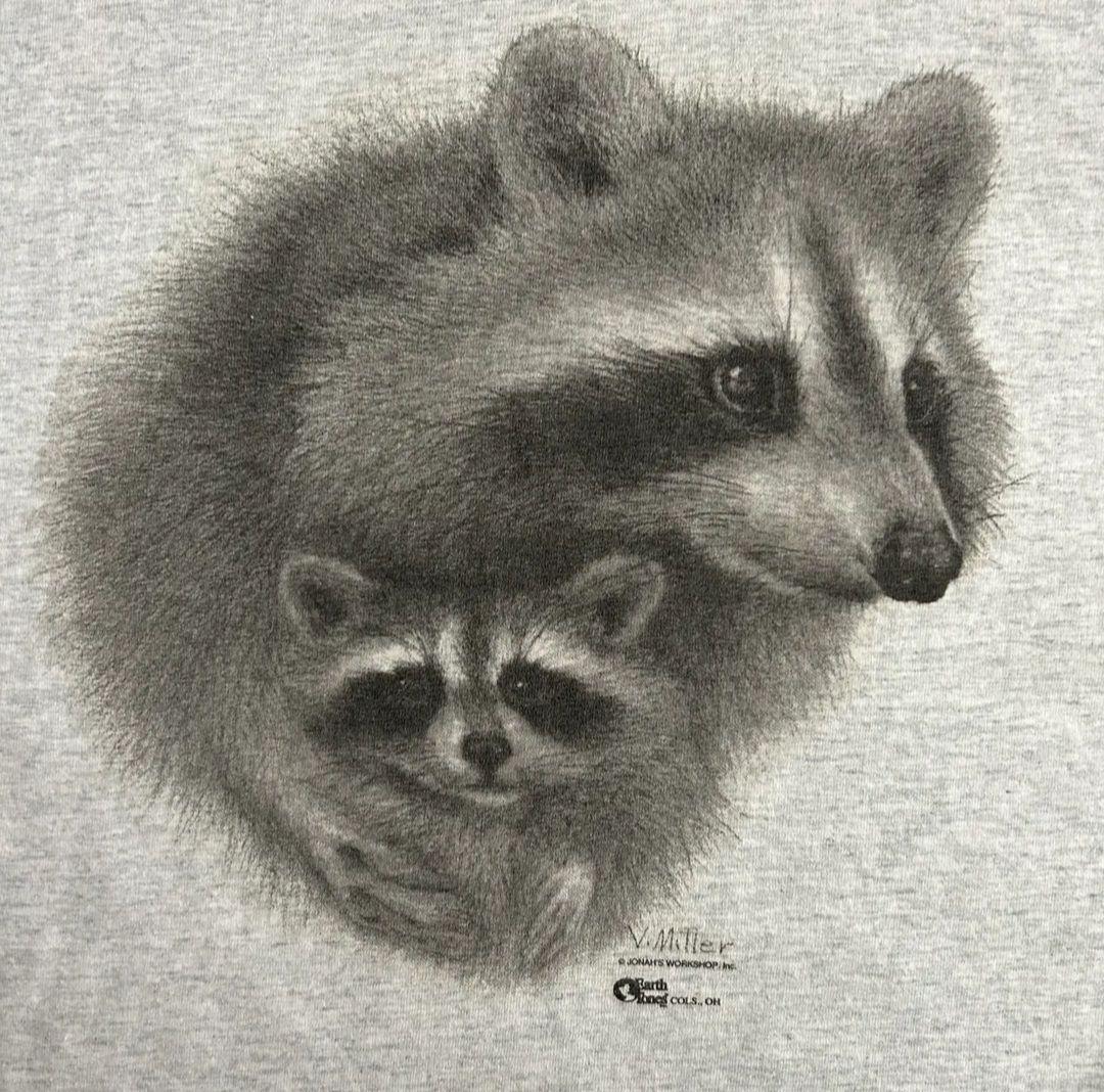 90s 古着 アライグマ tシャツ グレー アニマル シングルステッチ