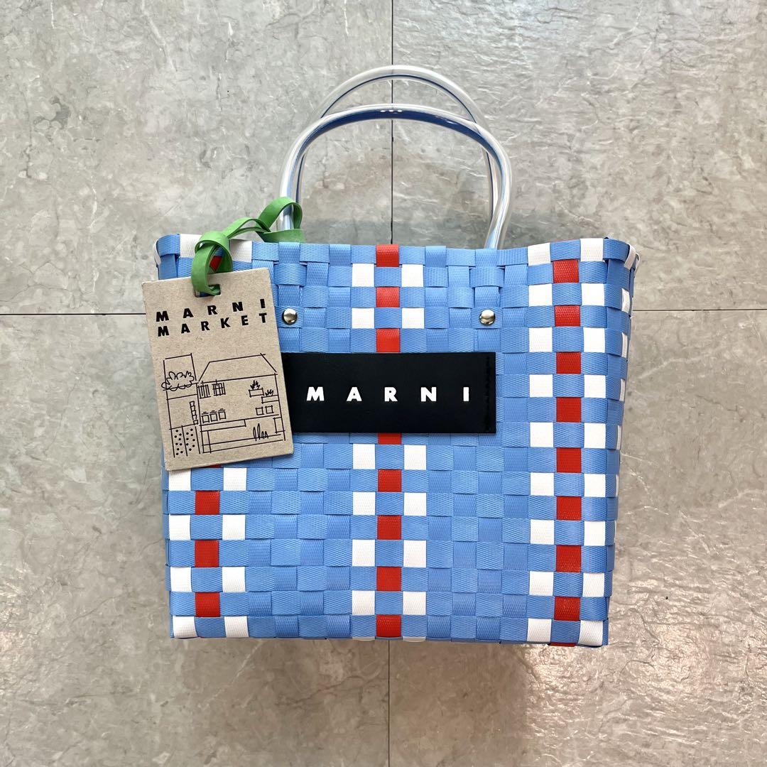 安い MARNI MARKET ライトブルー 新品 かごバッグ マルニ かごバッグ