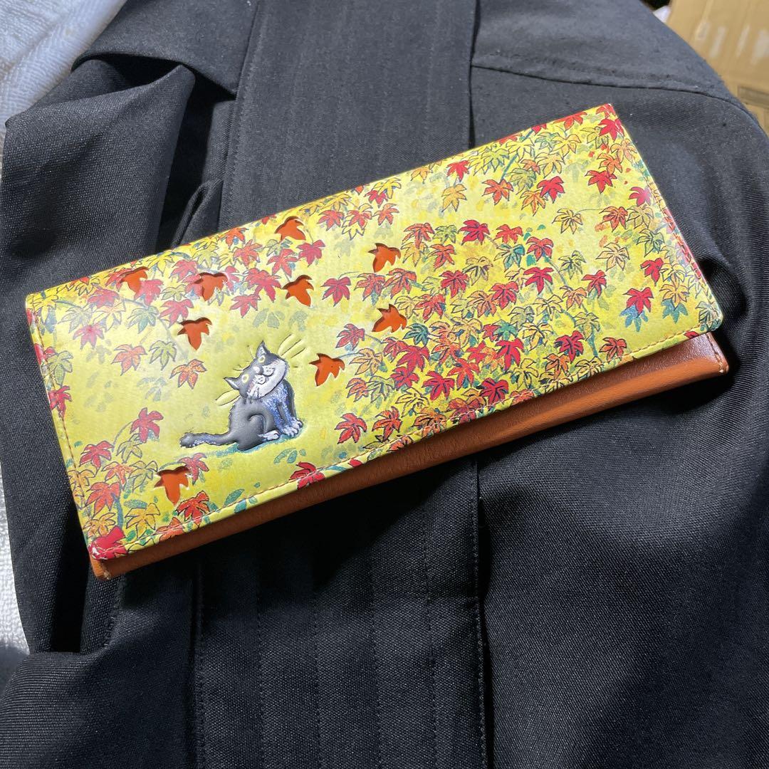 Jimmy Liao　ジミー・リャオ　ジミーリャオ 紅葉と猫のデザイン 長財布