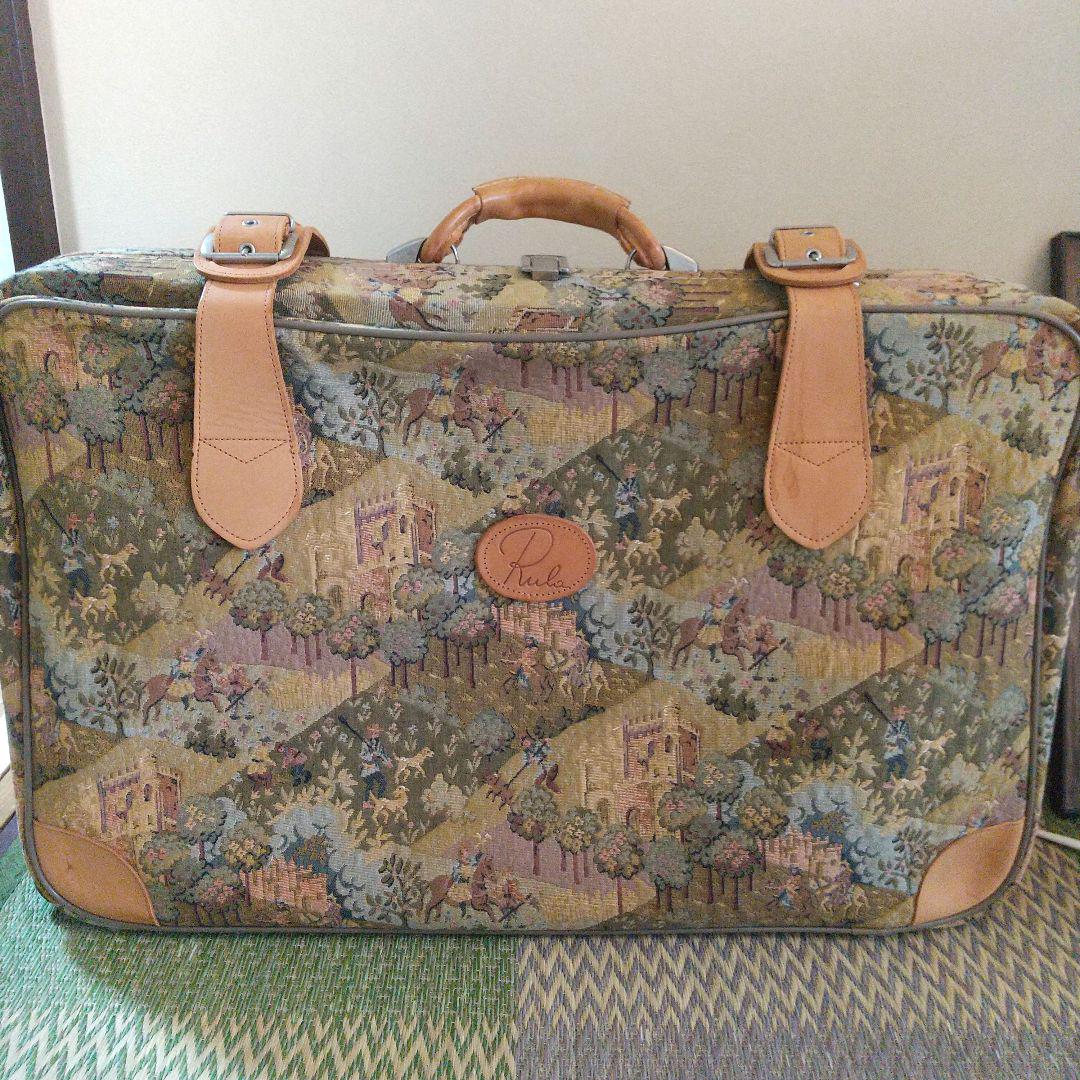 【レア品】Rula 多色 風景柄 ボストンバッグ ゴブラン織 本革 レトロ