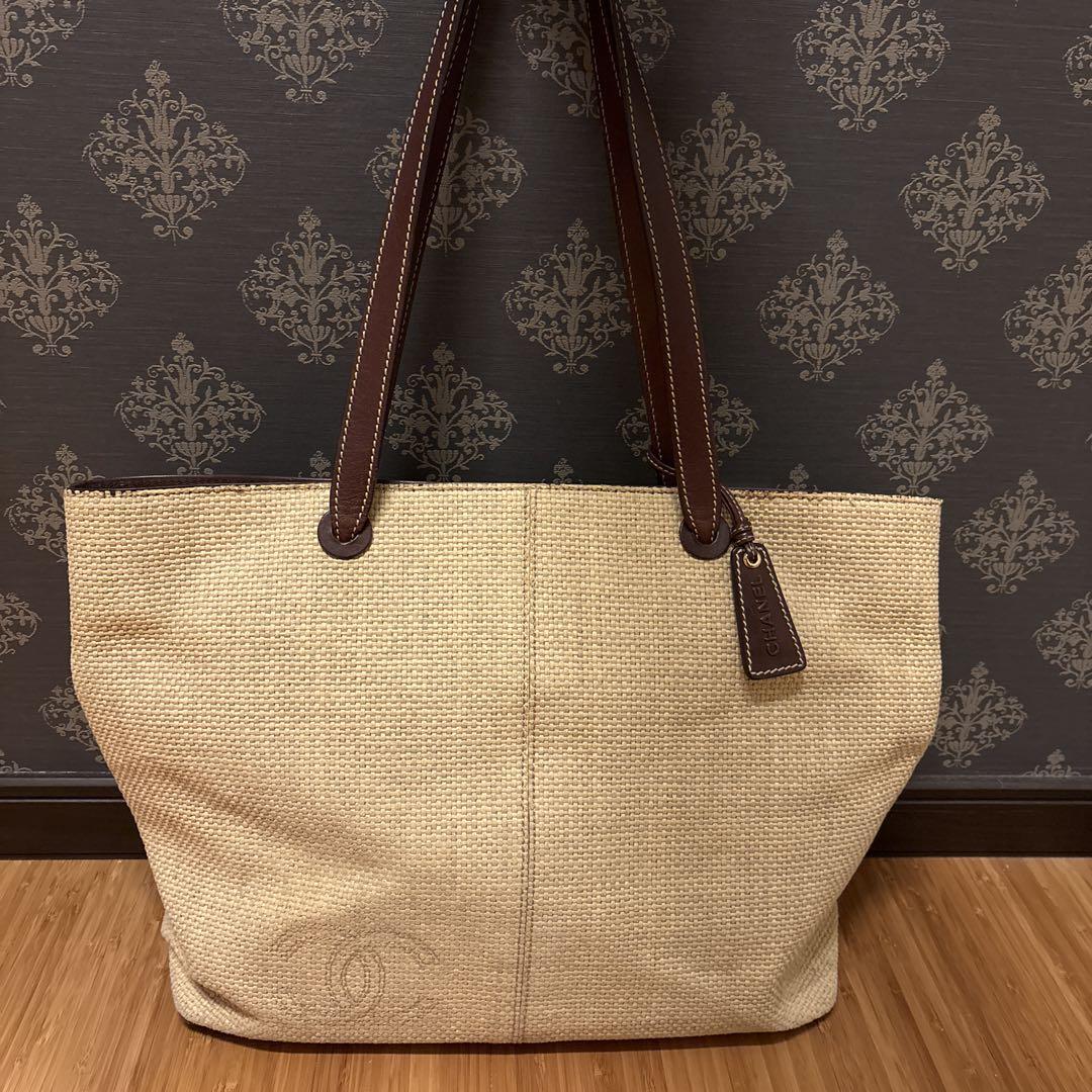 CHANEL ココマーク　カゴバッグ　トートバッグ　ストロー　麻