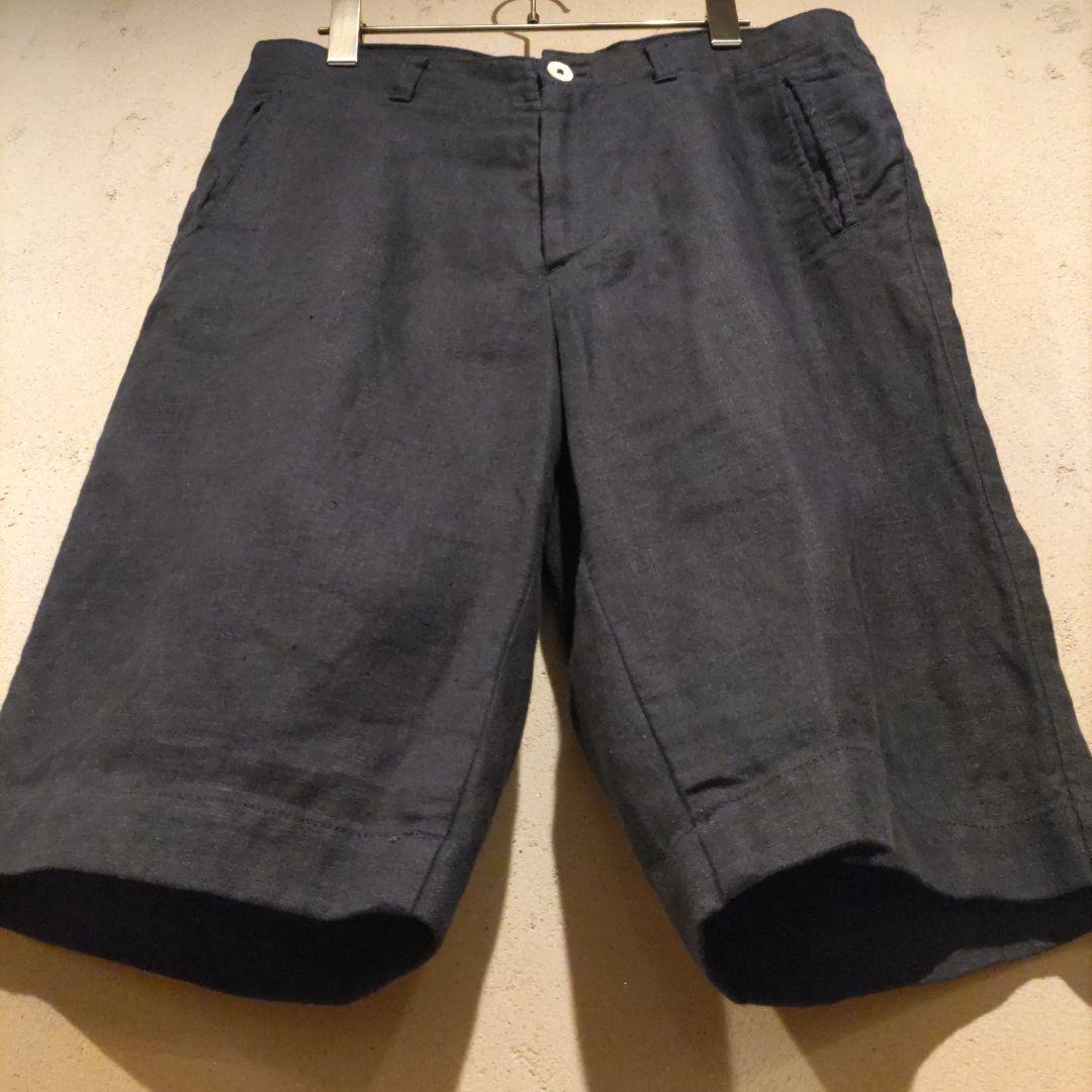 美品【mark and plus】麻100％　バックストラップ付　ハーフパンツ