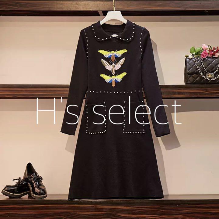 新品 ワンピース✧フレイアイディー 好きの方にも✿ SXFCO-m27237876463 ビジュー付き 刺繍ニット 得価大人気