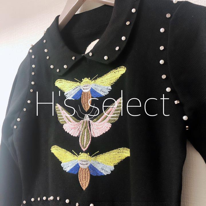 新品 ワンピース✧フレイアイディー 好きの方にも✿ SXFCO-m27237876463 ビジュー付き 刺繍ニット 得価大人気