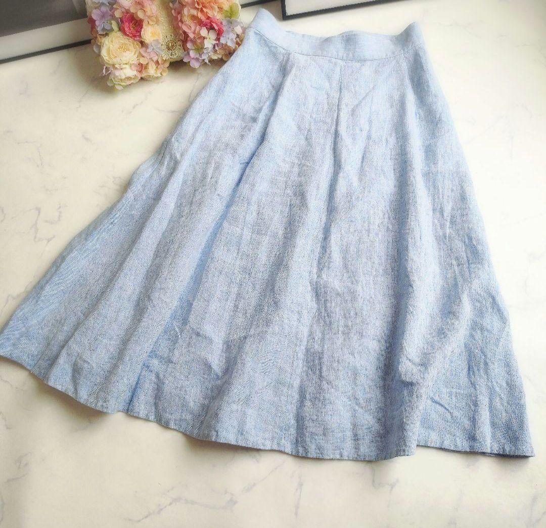 値段が激安 巻きスカート 美品❁ポロラルフローレン 麻100 近年モデル 水色 スカート