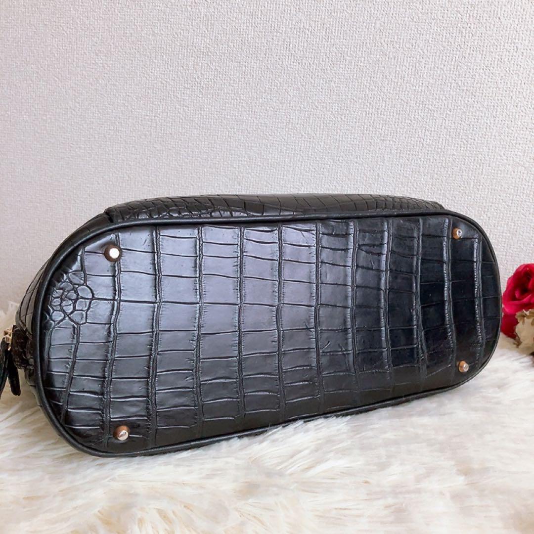 ブランド通販 Crocodile✨️クロコダイル ハンドバッグ センター ブラック バッグ