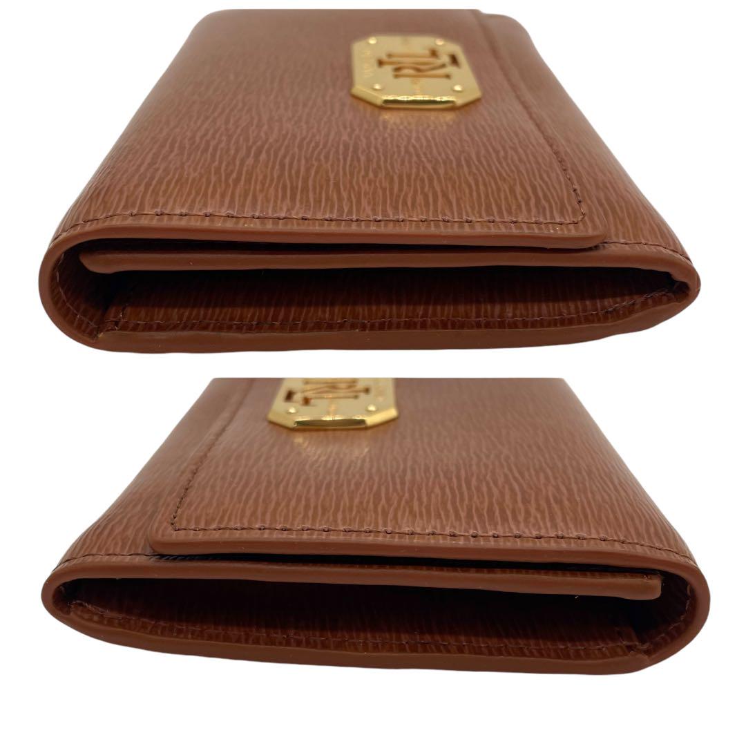 極美品　ラルフローレン　折財布　ブラウン　ゴールドロゴ金具　w4　茶　コンパクト