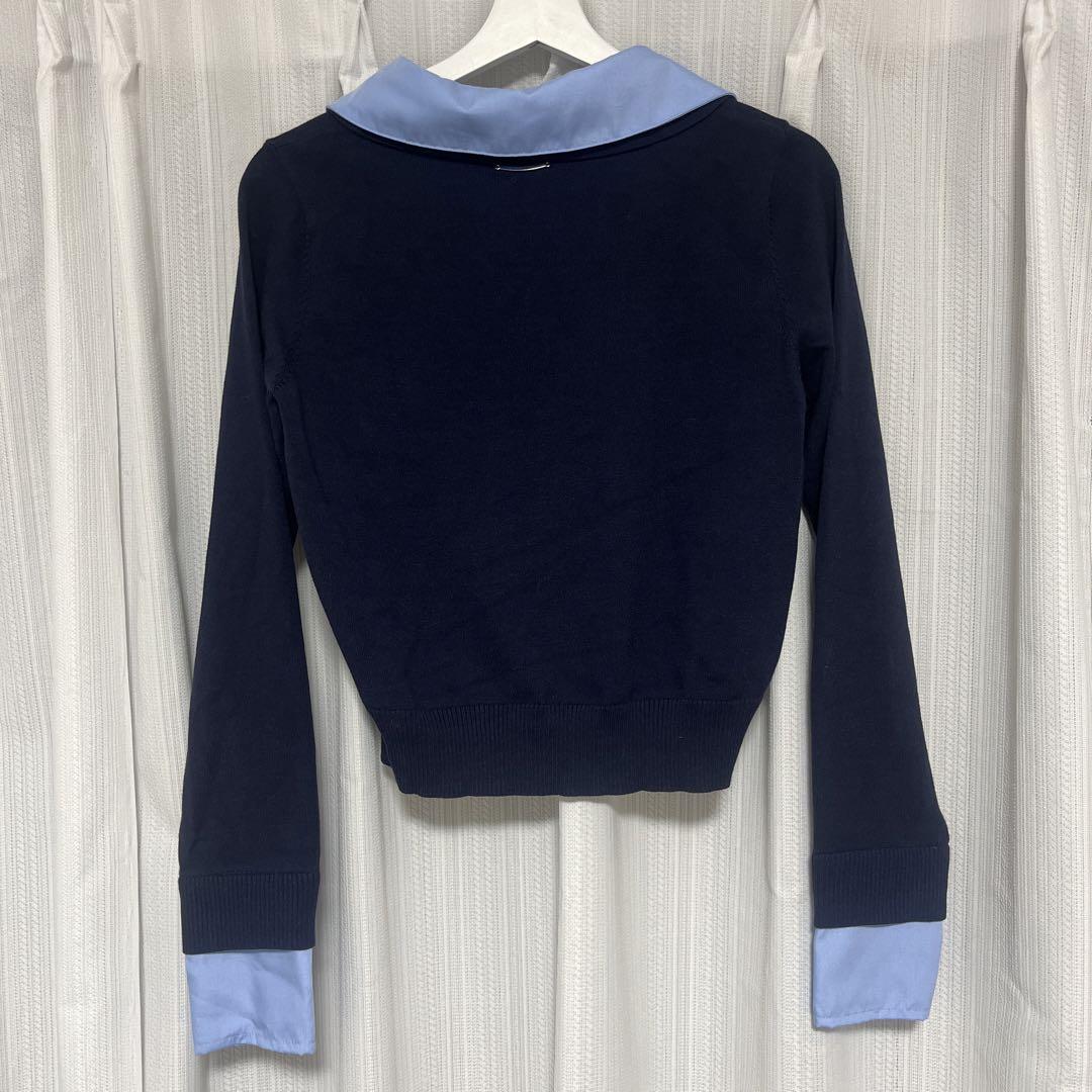 CHICO 刺繍入り襟付きポロニット ネイビー