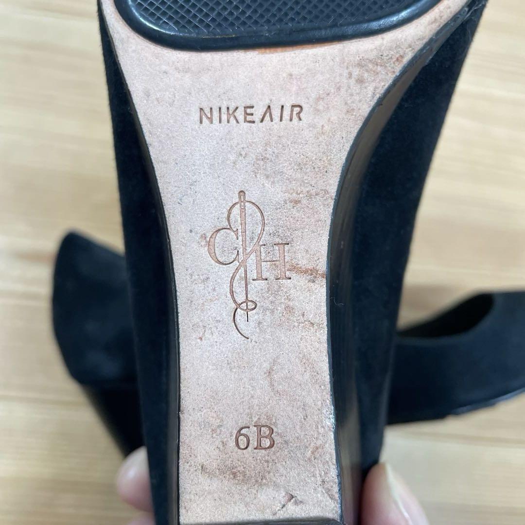 【極美品】コールハーン NIKEAIRウェッジソール　オープントゥパンプス　黒