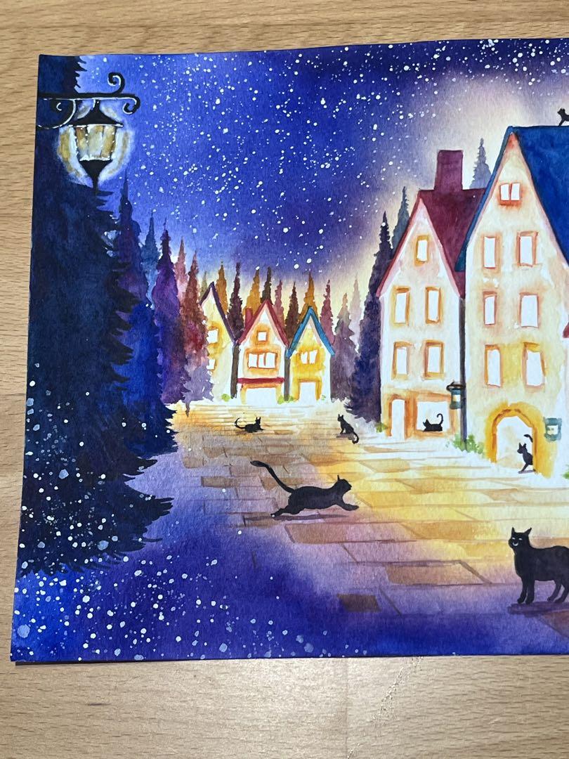 水彩画 夜遊び2 水彩絵描屋さん様 ハンドメイド B5サイズ - メルカリ