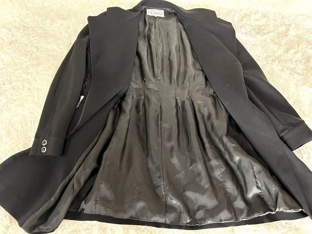 ジャンブランコフェレ デザインミドル丈ウールコート 黒 ジャンブランコフェレ デザインミドル丈ウールコート 黒