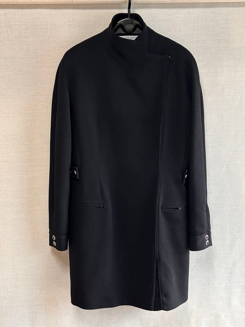 ジャンブランコフェレ デザインミドル丈ウールコート 黒 ジャンブランコフェレ デザインミドル丈ウールコート 黒