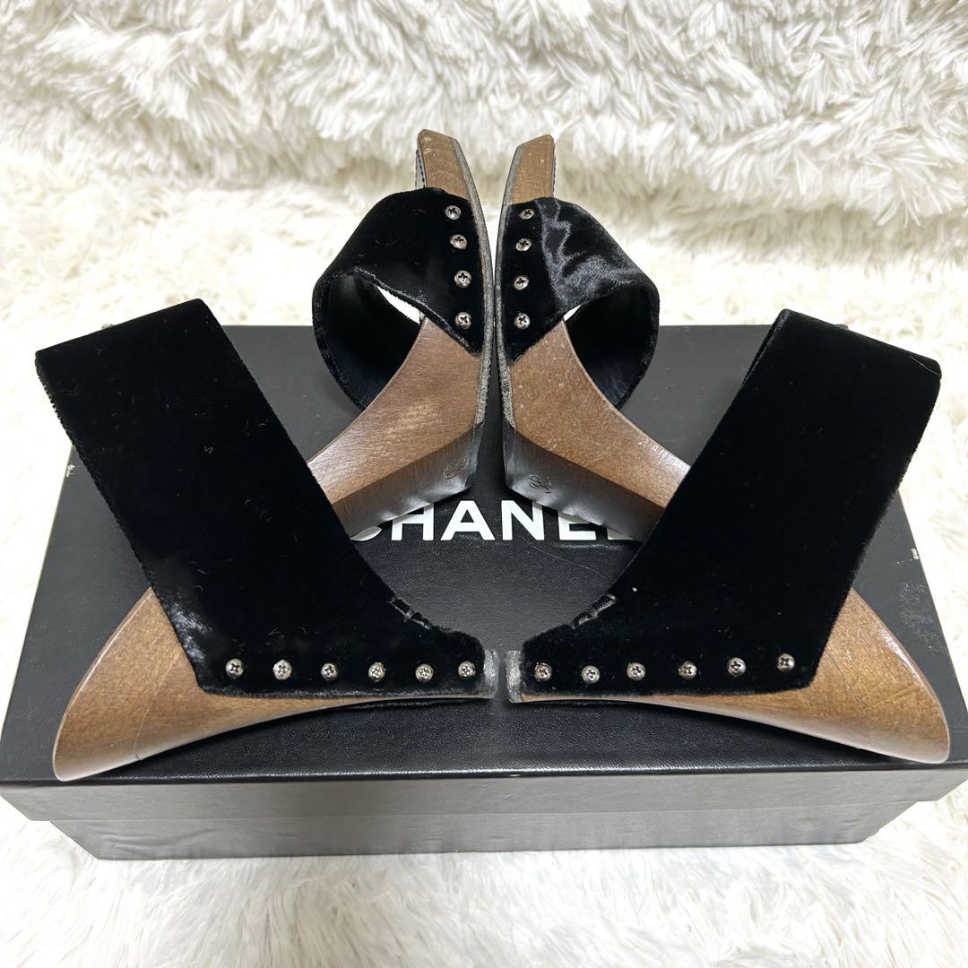 CHANEL シャネル サンダル スエード ロゴ 38 高級