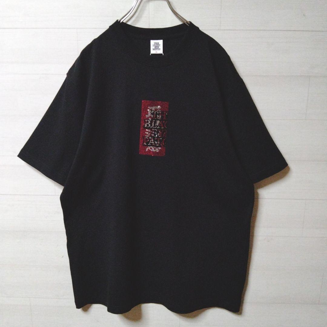 88【美品/XL】ブラックアイパッチ◆取扱注意 ラインストーンロゴTシャツ 希少