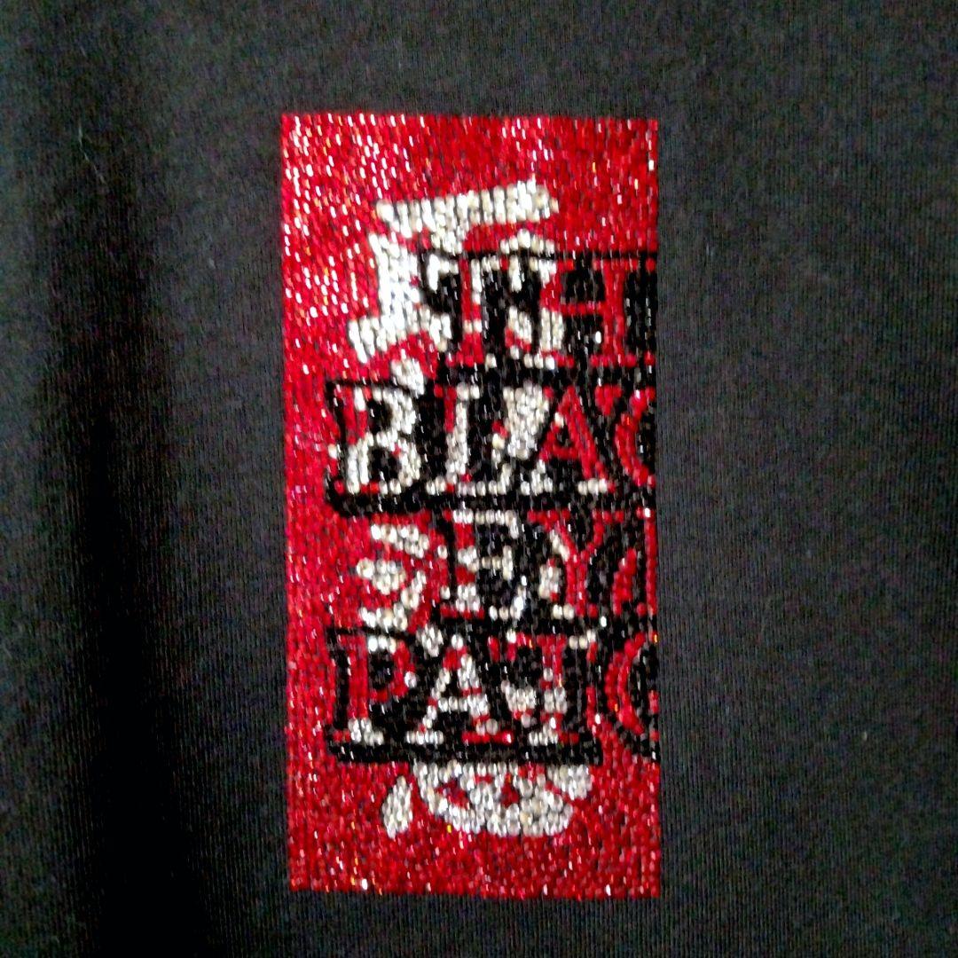 88【美品/XL】ブラックアイパッチ◆取扱注意 ラインストーンロゴTシャツ 希少