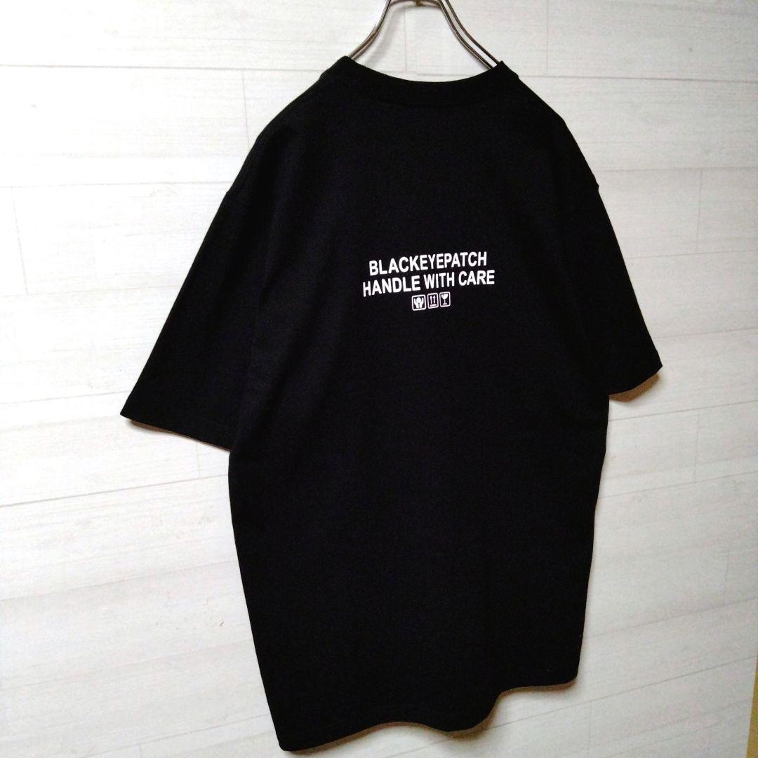 88【美品/XL】ブラックアイパッチ◆取扱注意 ラインストーンロゴTシャツ 希少