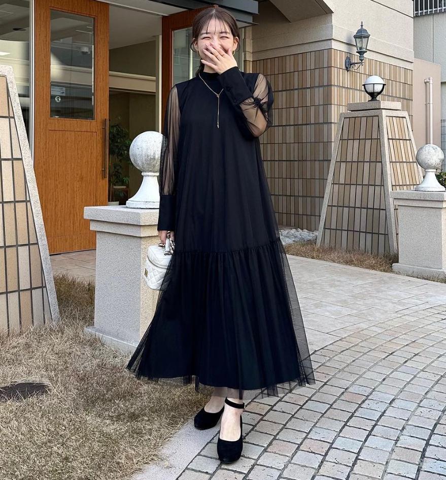 CAPRICIEUX LE'MAGE　チュールハイネックワンピース　ブラック　F