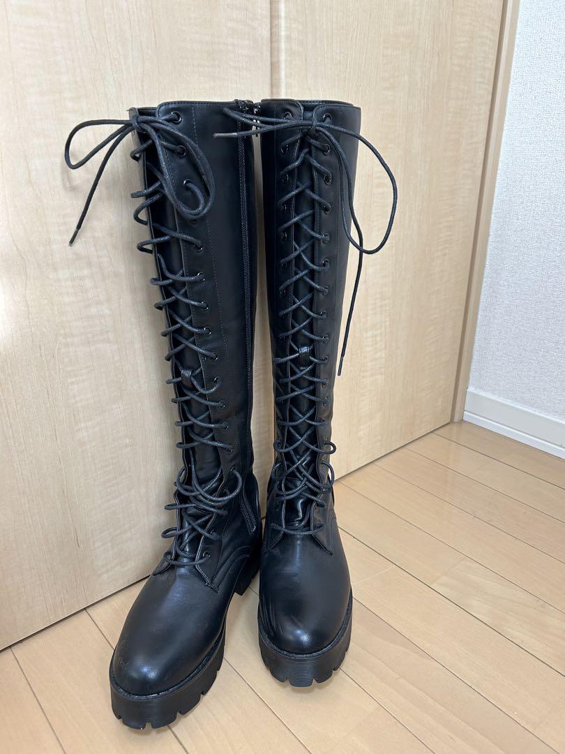 編み上げロングブーツ 黒