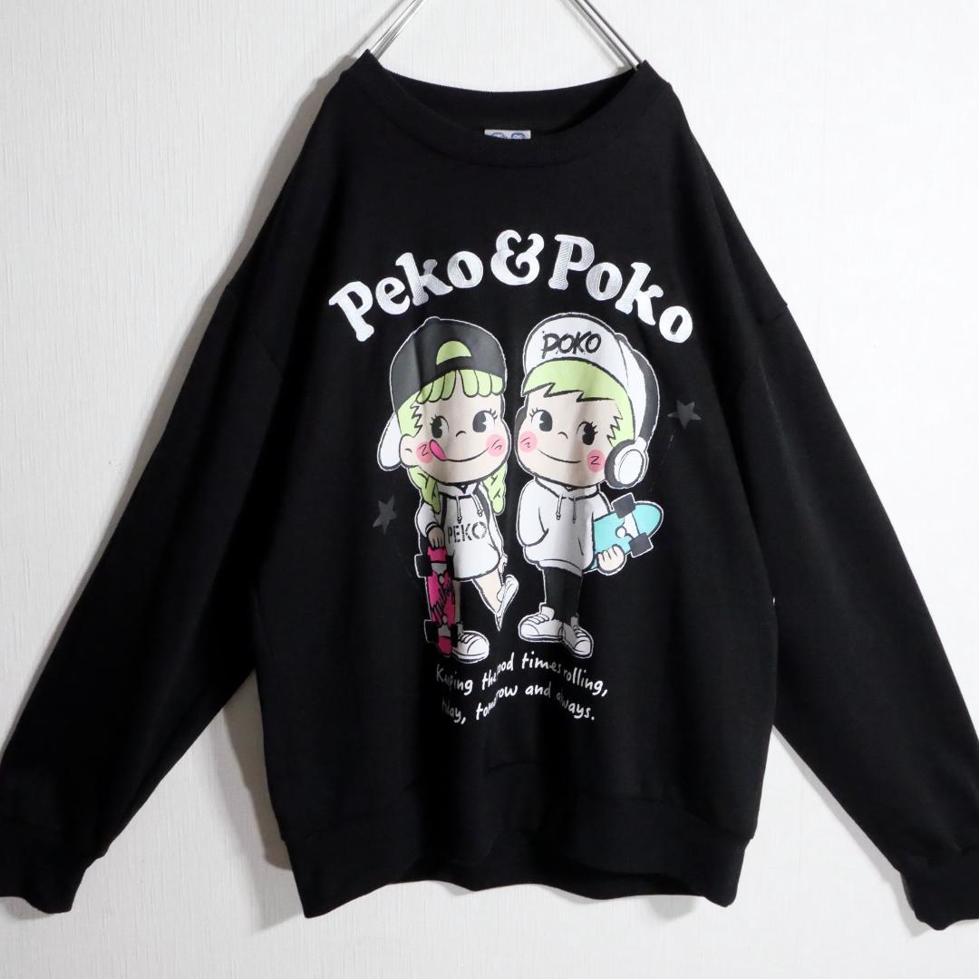 Peko&Poko ペコ＆ポコ スウェット トレーナー 刺繍 3L 黒 ブラック