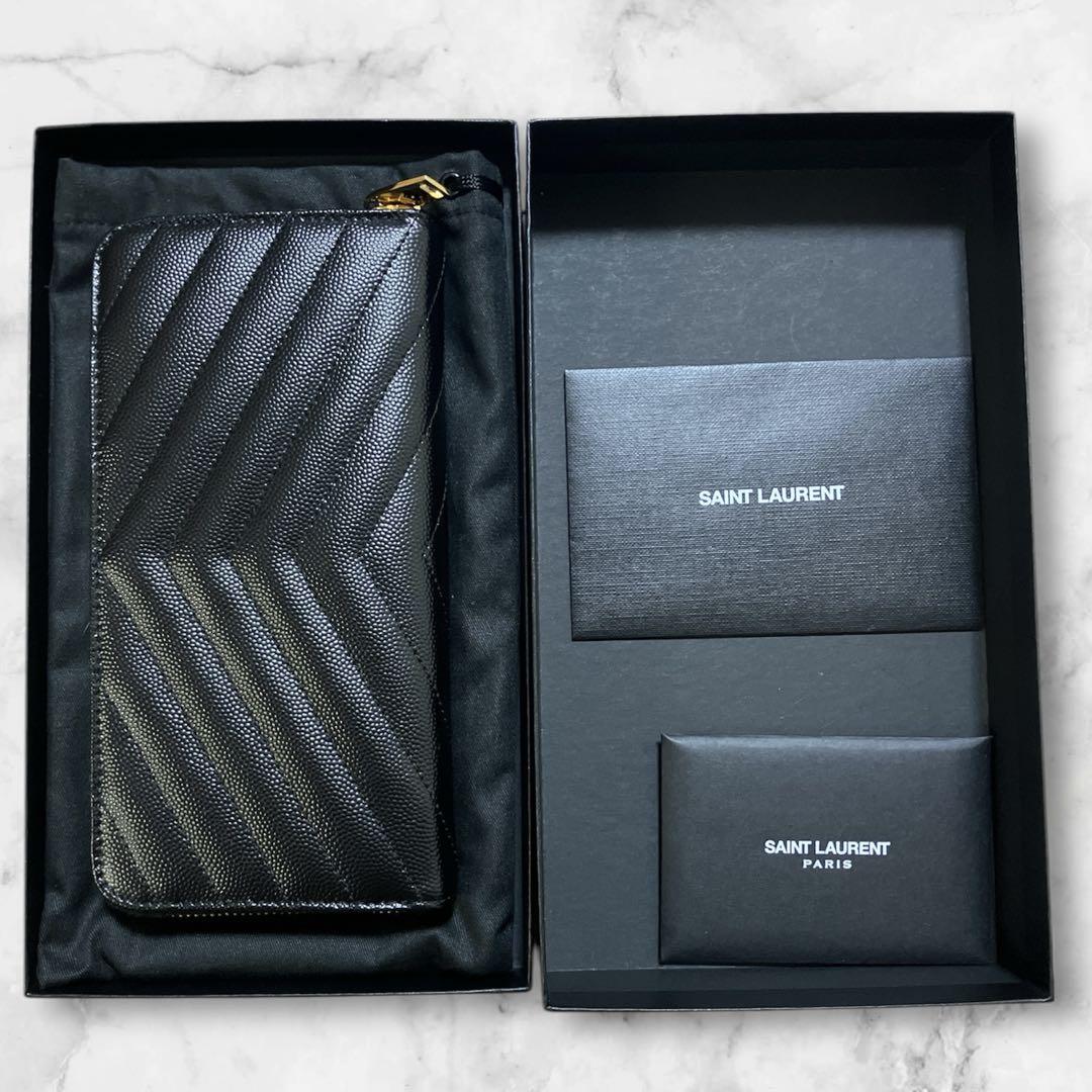 SAINT LAURENT フルジップ長財布　黒×GOLD