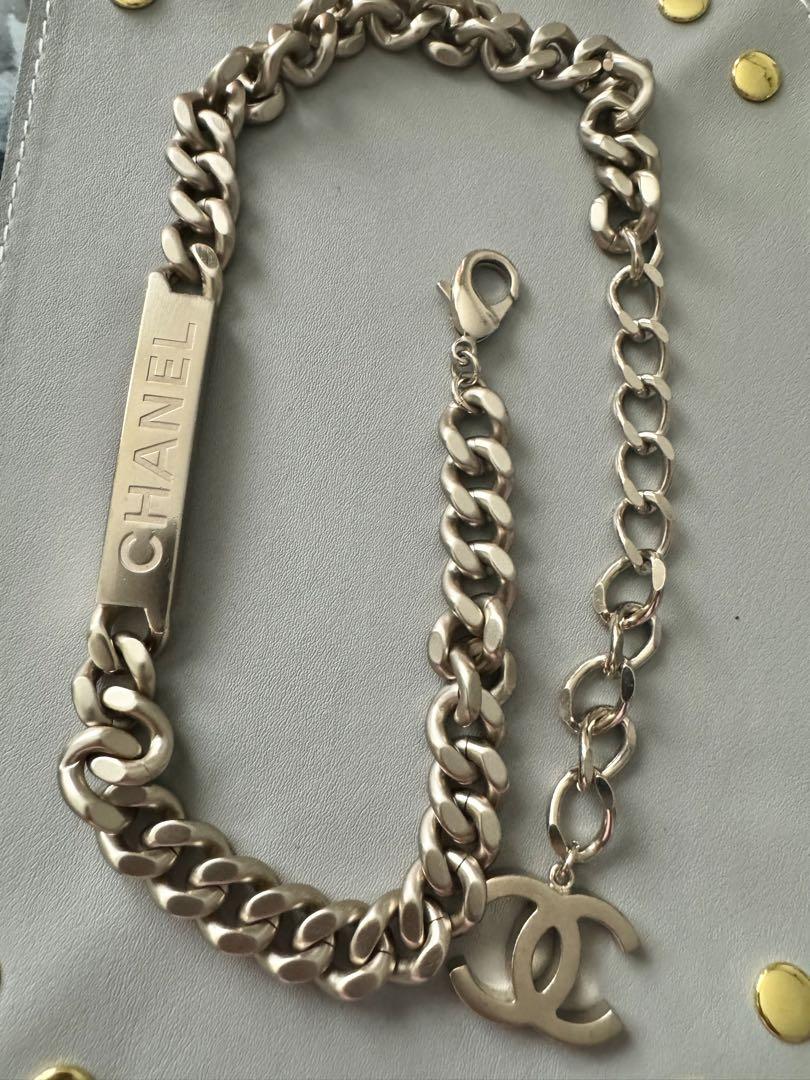 レア 本物CHANEL シャネル ロゴ プレート チェーン ネックレス シルバー 画像9