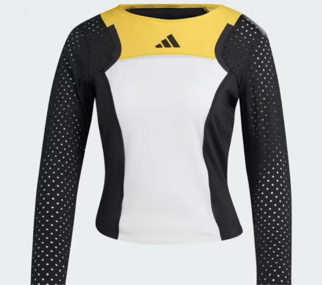 adidas 七分袖テニスシャツ 黒/白/黄 Mサイズ