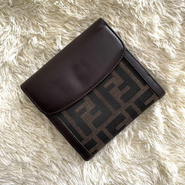 ✨極美品✨ フェンディ ズッカ柄 キャンバス レザー 二つ折り