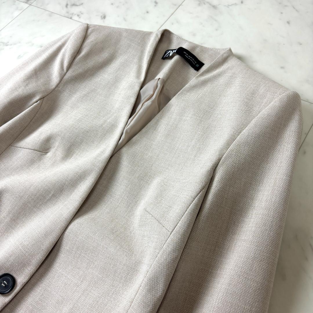 美品✨ ZARA ノーカラー パンツスーツ S 洗える テーパード
