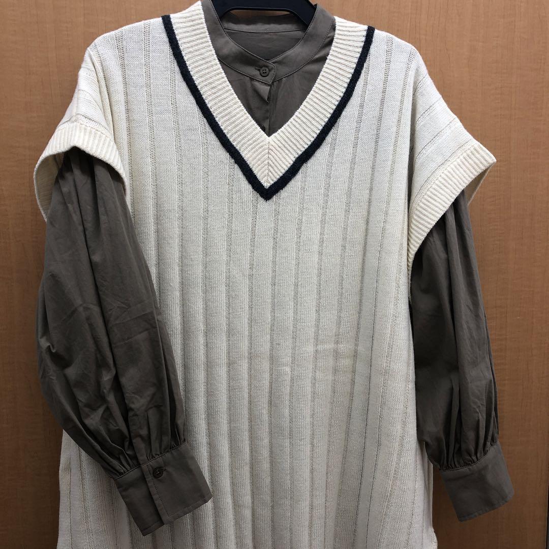 ベスト/ジレ Vネックロングニットベスト 売れ筋オンラインストア nagonstans ナゴンスタンス 人気 圧縮ウールチェストウォーマー ベスト ベスト/ジレ