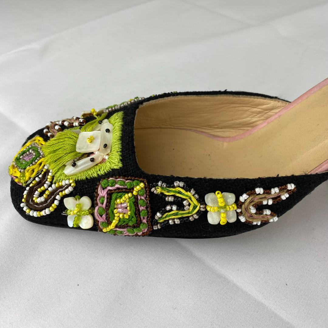 FENDI ミュール ビーズ刺繍 黒 低ヒール