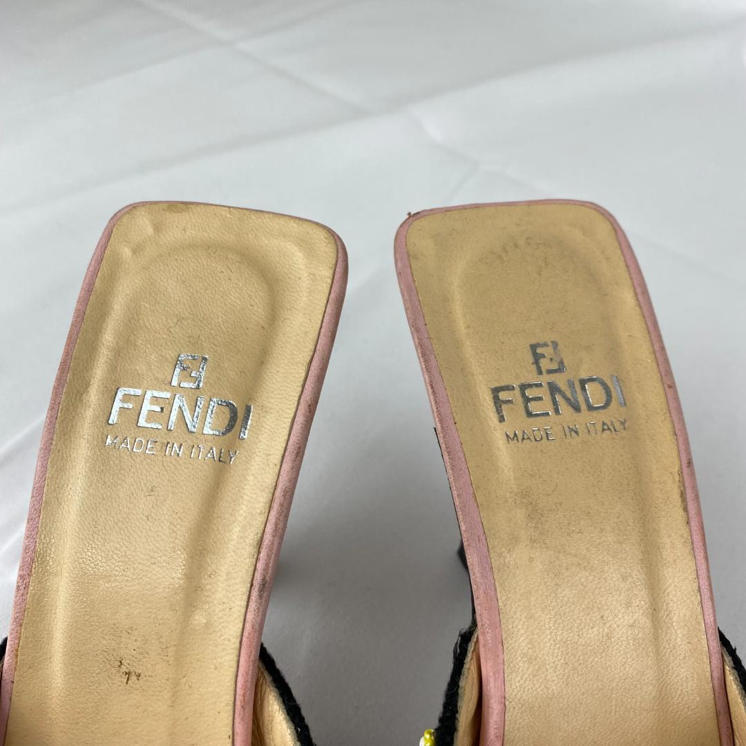 FENDI ミュール ビーズ刺繍 黒 低ヒール