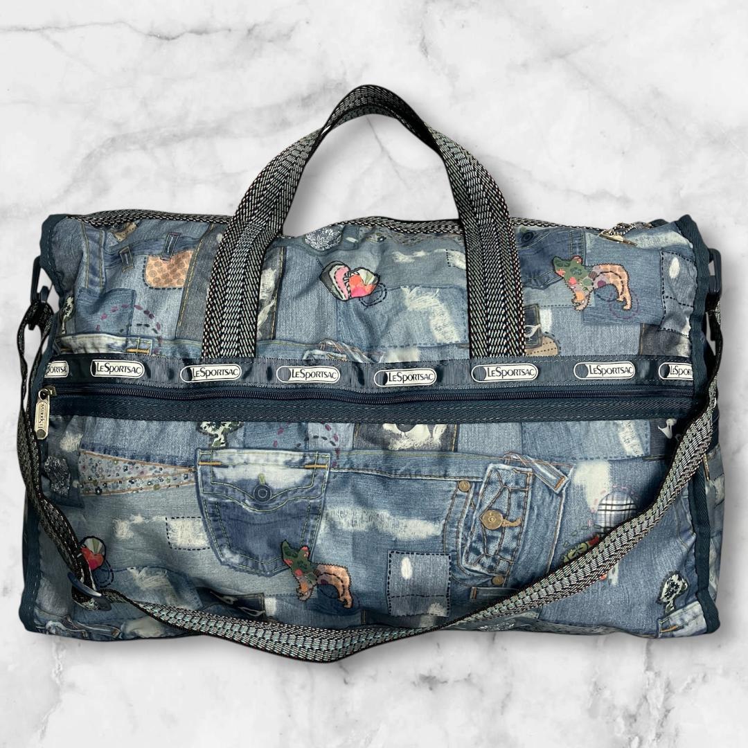B327【未使用級】LESPORTSAC★デニム風ナイロンボストンバッグ　ブルー