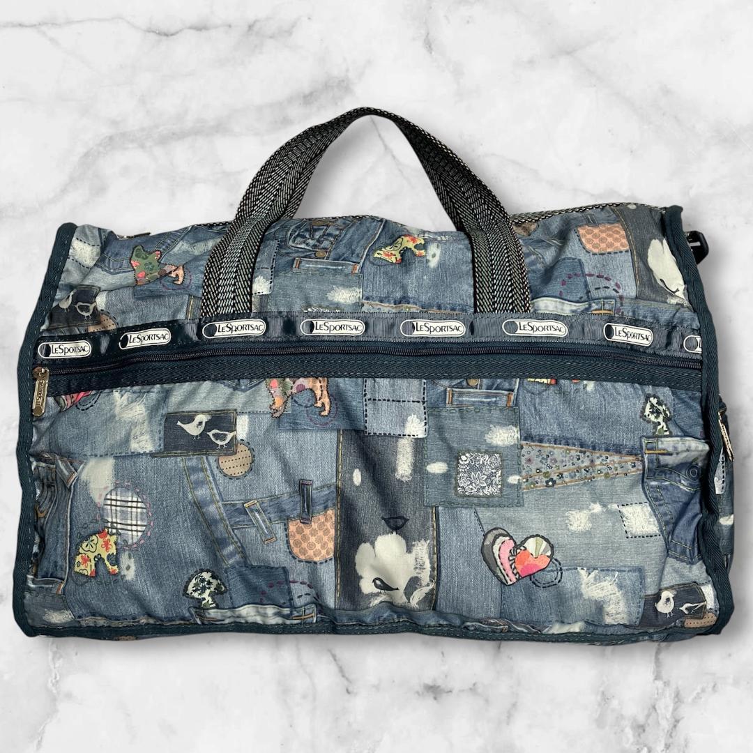 B327【未使用級】LESPORTSAC★デニム風ナイロンボストンバッグ　ブルー