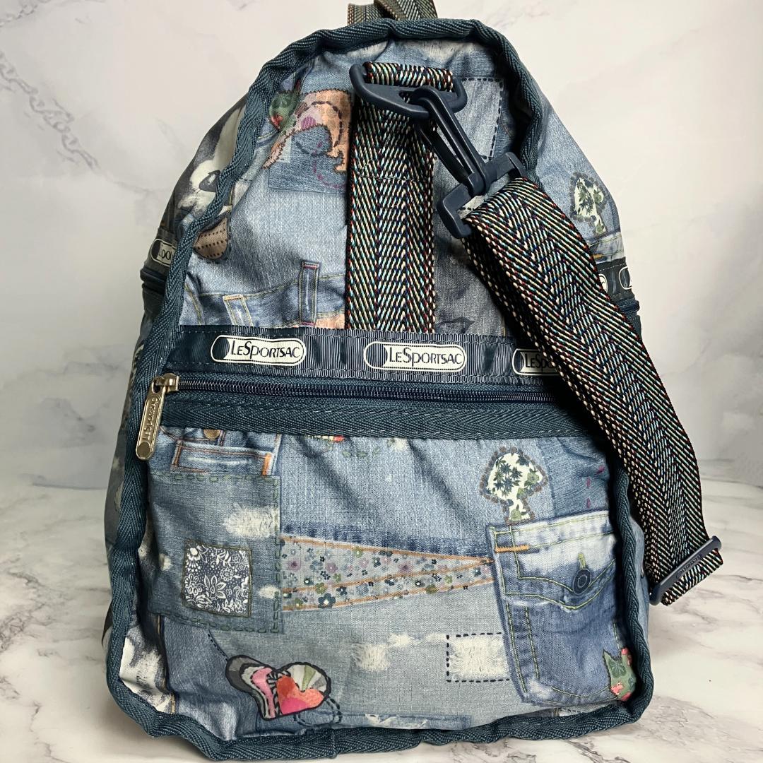 B327【未使用級】LESPORTSAC★デニム風ナイロンボストンバッグ　ブルー