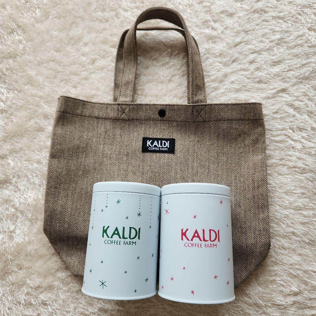 KALDI COFFEE FARM バッグとクリスマス星柄キャニスター缶セット