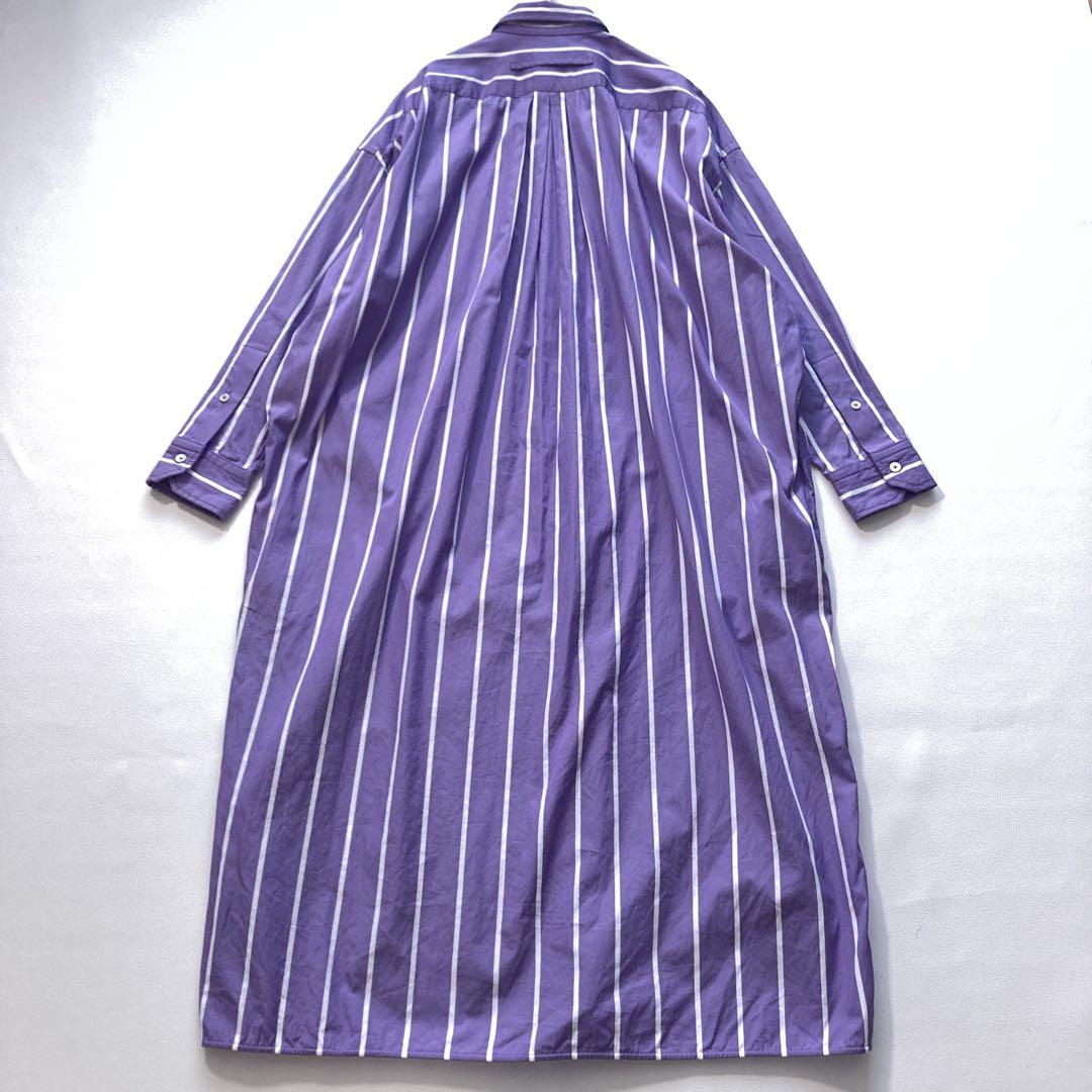【美品】TICCA SOMELOS社　シャツワンピース ストライプ パープル