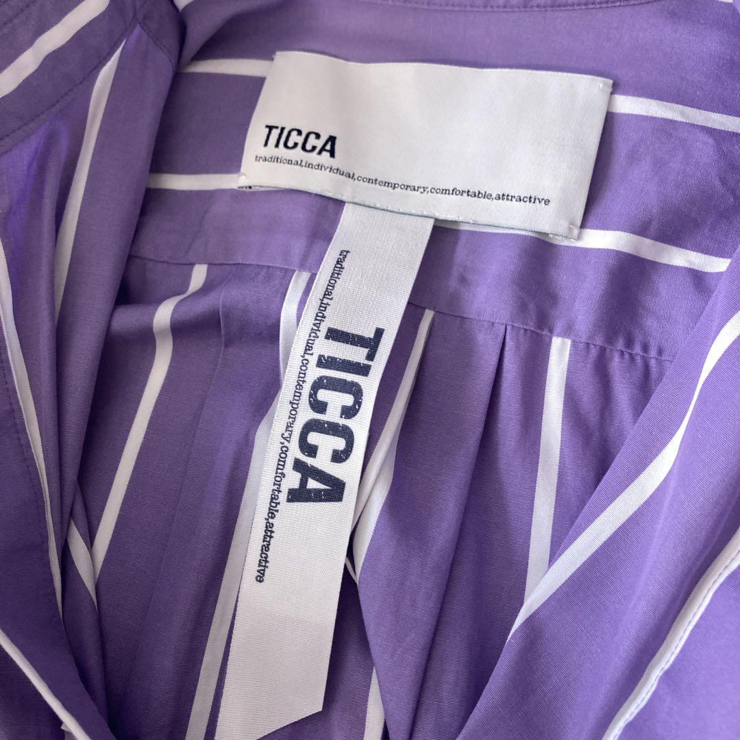 【美品】TICCA SOMELOS社　シャツワンピース ストライプ パープル