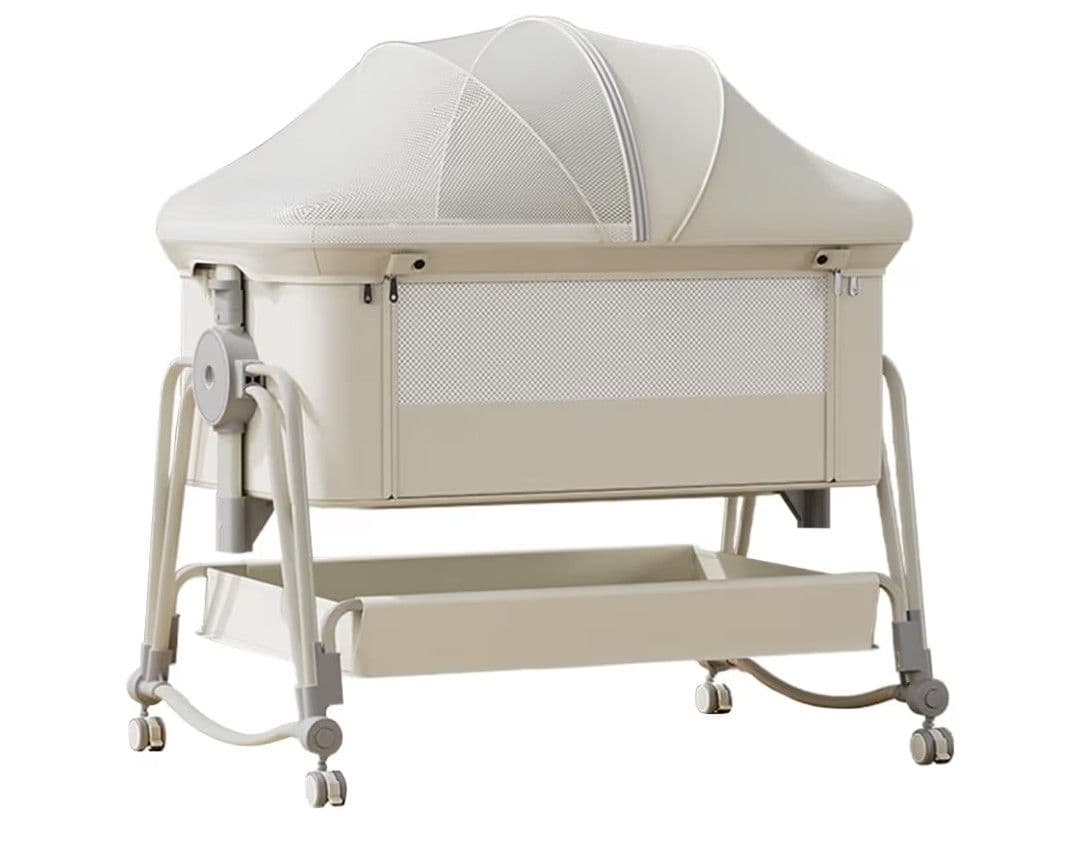 ベビーベッド 折りたたみ式 ゆりかご 高さ調整キャスター 固定ベルト付 下部収納目立った傷や汚れなし