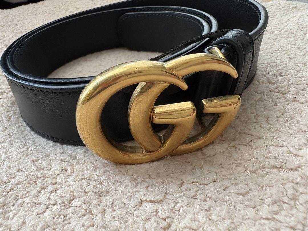 GUCCI ブラックレザー GGロゴ ベルト - メルカリ