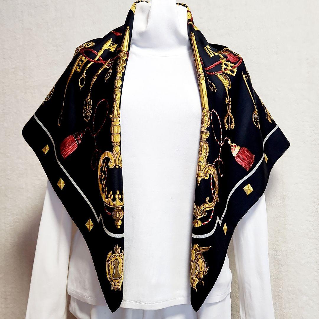 美品】エルメス LES CLES 鍵 カレ90 スカーフ シルク